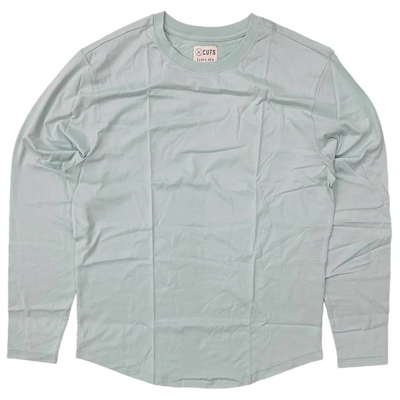 Cuts Clothing Men's Pima Cotton Curve Hem Long Sleeve Tee T-Shirt - Pacific Mist - Picture 1 of 2